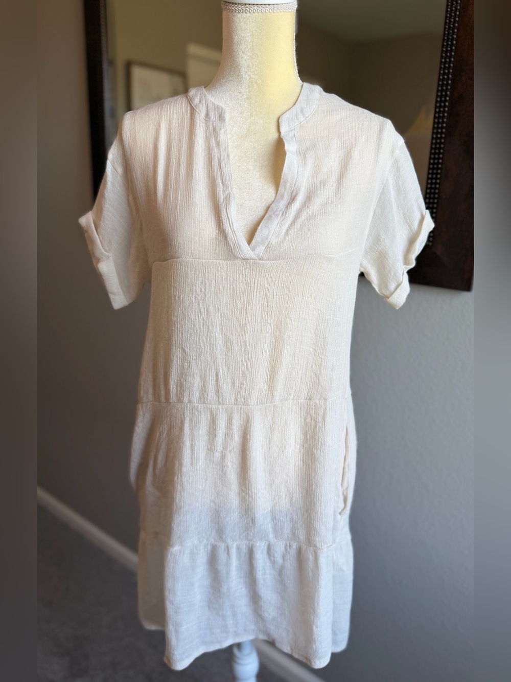 Aimage Women’s Sheer V Neck Short Sleeve Tunic Beach Cover Up Dress Top